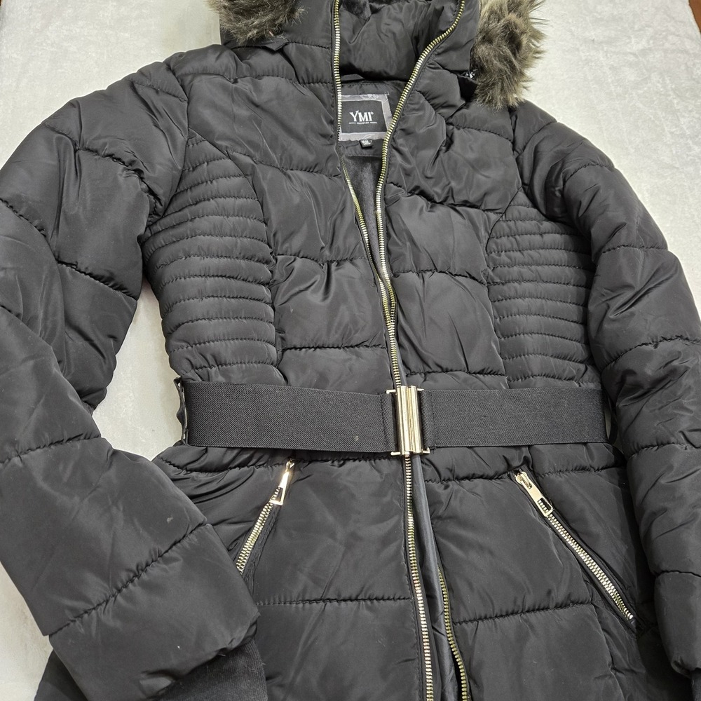 YMI Polyfill Puffer Jacket with Faux Fur Trim Hood and Pop Zippers M Style J1538 - Picture 13 of 16